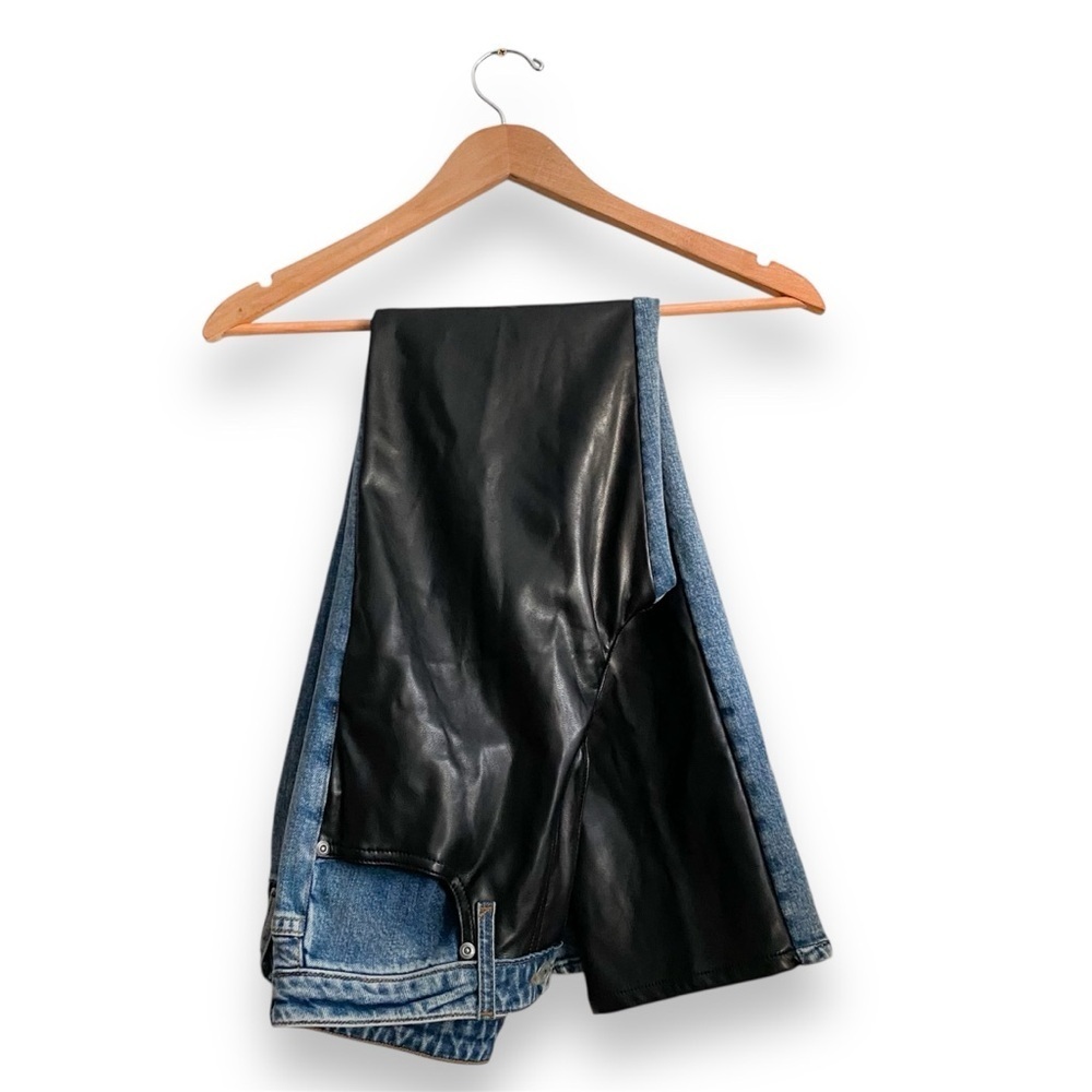 Jonathan Simkhai River High Rise Straight Jeans Black Vegan Leather Edgy Blue 28 - Picture 7 of 10